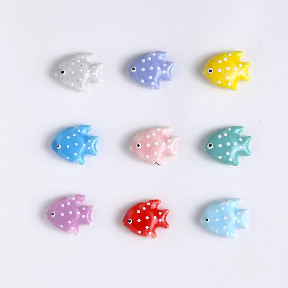 2pcs 21x17mm Dot Ocean Fish Ceramic Beads Charms For Jewelry Making Cute Porcelain Beads DIY Necklace Earring Accessories