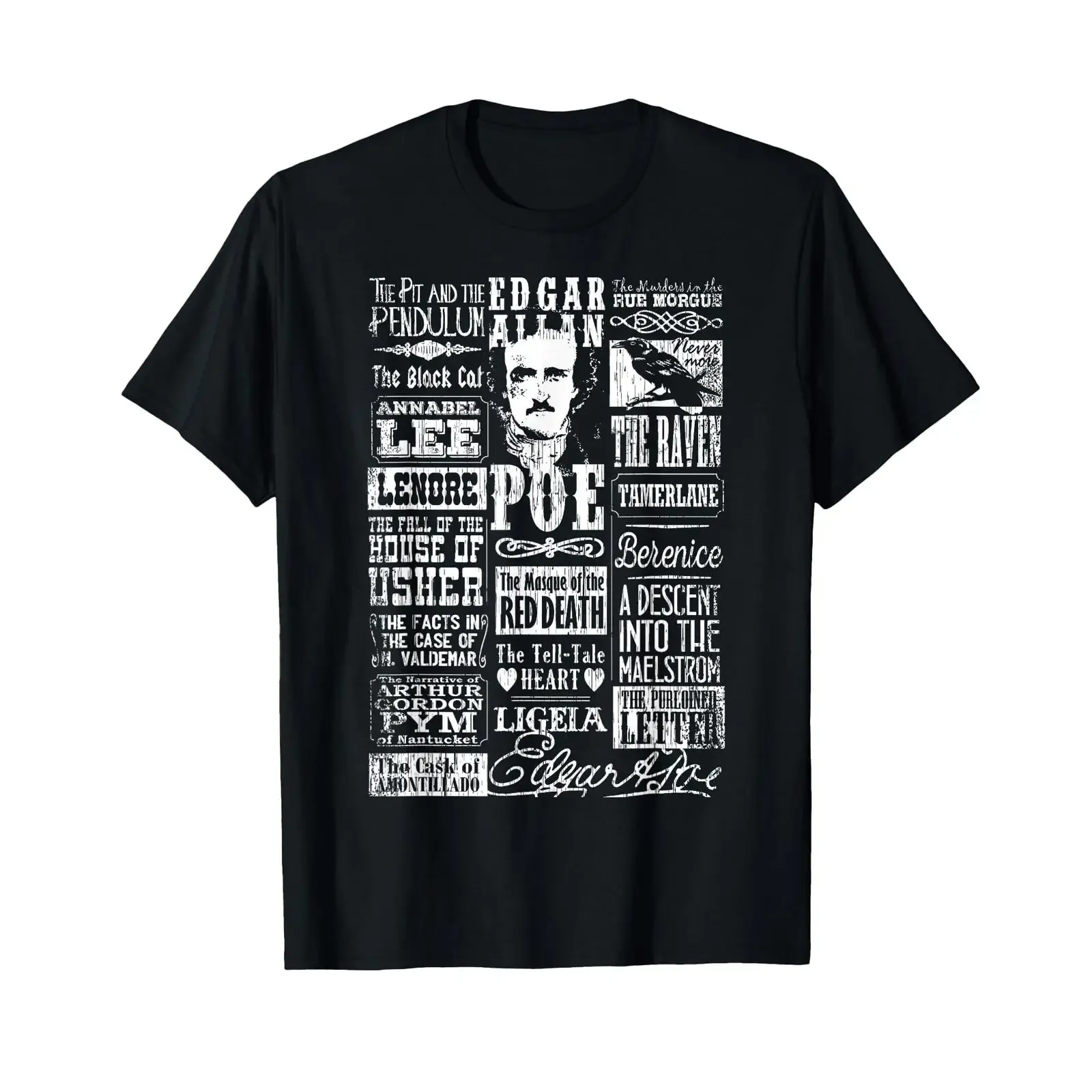 T-shirt Edgar Allan Poe avec citations de poèmes et de la littérature, style vintage, légèrement délavé, vêtements de créateur, respirant, streetwear élégant
