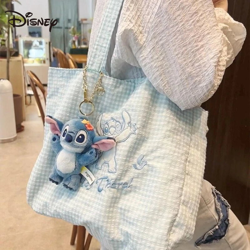 リロとスティッチディズニーチェック柄バッグかわいい漫画アニメ刺繍プリントアクセサリーハンドバッグ学生通勤バッグ新しいギフト