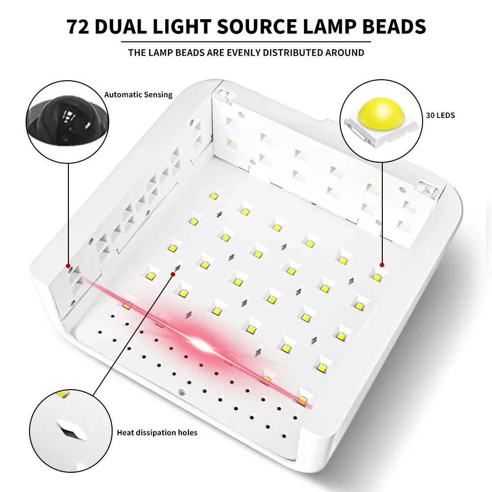 72 led diode électroluminescente uv séchoir lampe à ongles ongles durcissement complet gel vernis à ongles salon de manucure professionnelle de détection de mouvement avec des outils et de l'équipement