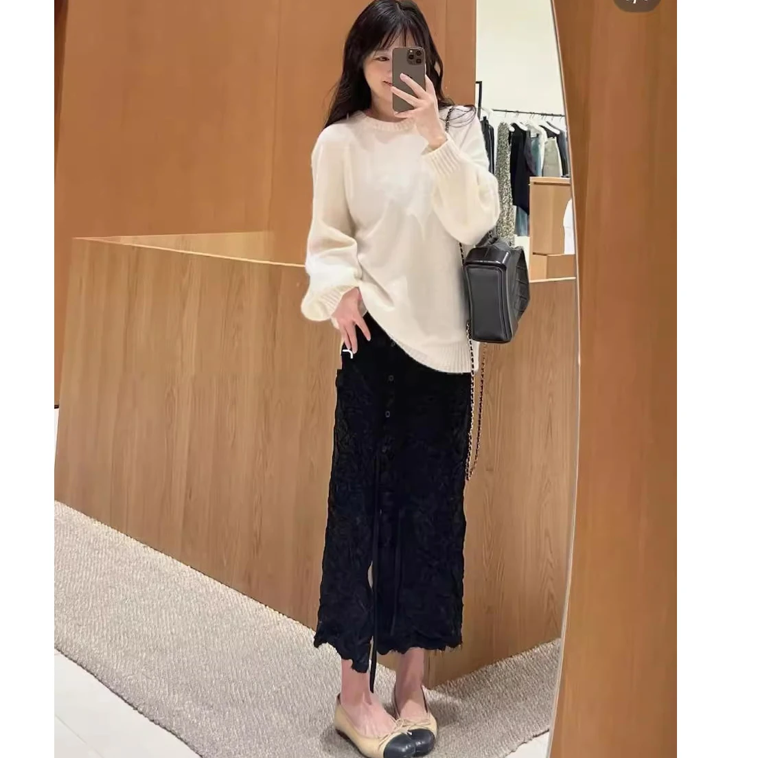 

Мягкий свитер-облако из кашемира для женщин, свободный крой, рукава-фонарики, круглый вырез, вязаный шерстяной топ, комфортный, дышащий, осень-зима