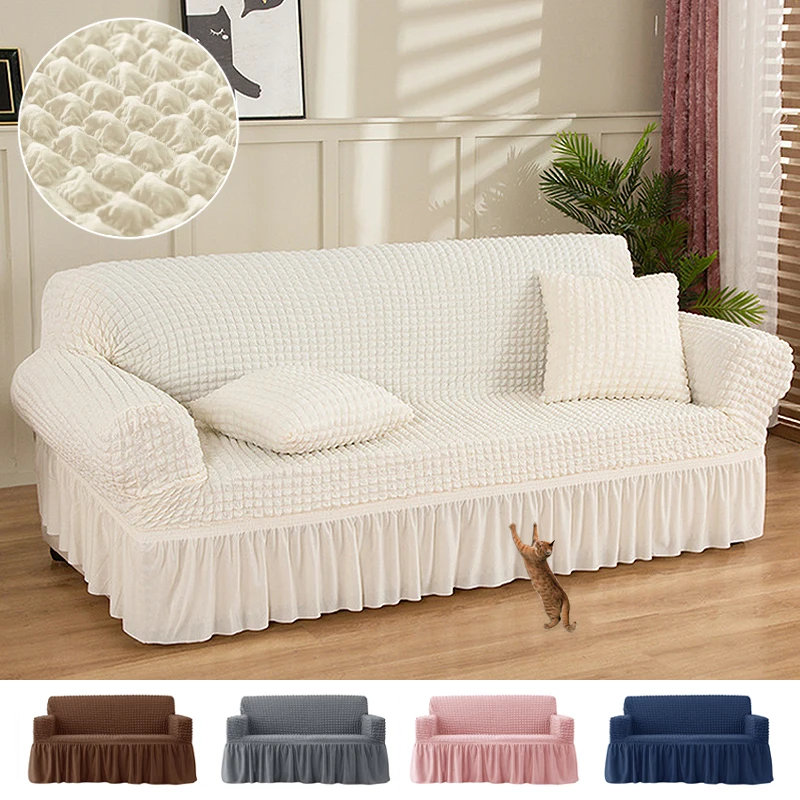 1/2/3/4 Seater Seersucker Sofa Slipcover High Stretch Couch Cover Thick Corner Seat Protector Elastic Home Decor Corner Covers