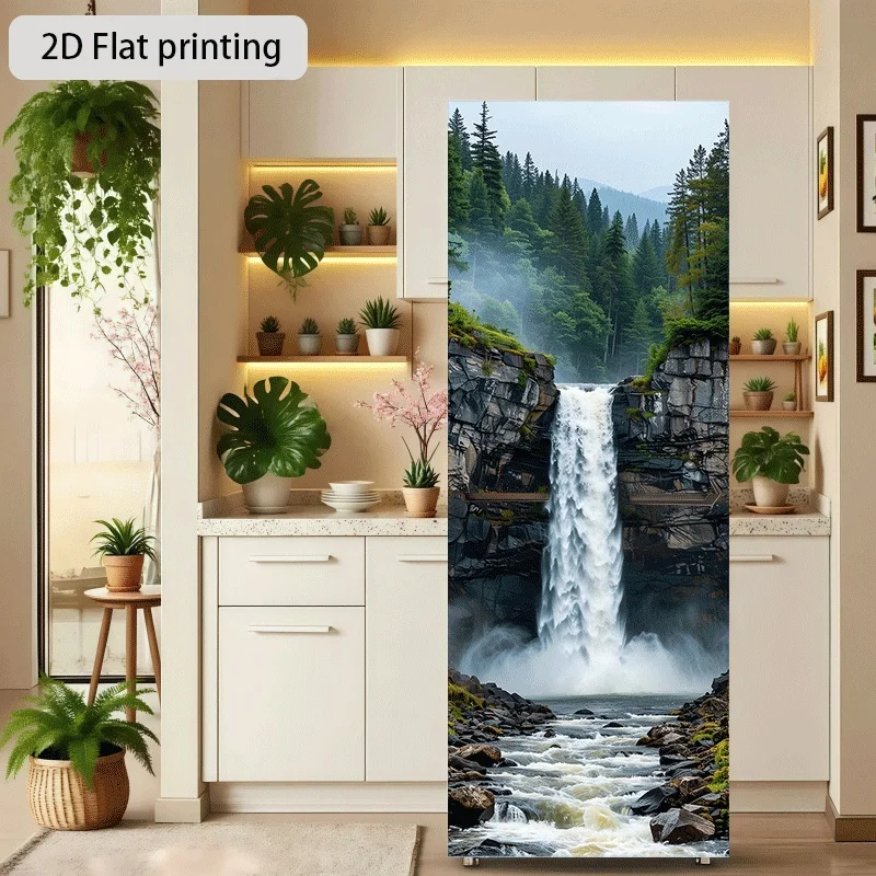 Refrigerator Sticker 23.62 X 70.87 inch Flying Waterfall Deep Greenery Theme Design Wall Decoration Self-Adhesive Suitable for