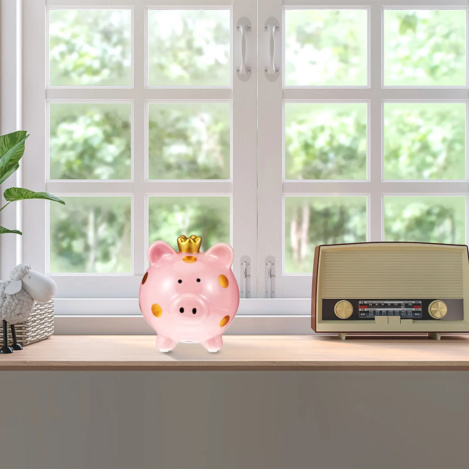 Pink Ceramic Pig Shape Coin Bank Saving Pot Desktop Decoration Lovely Money Jar for Birthday Festive Gifts