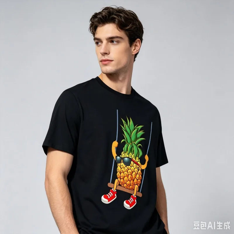 Swinging Pineapple Cartoon Graphic T-Shirt Modal Soft Crewneck Tropical Summer Vacation Funny  Weekend Hangout Print Tee