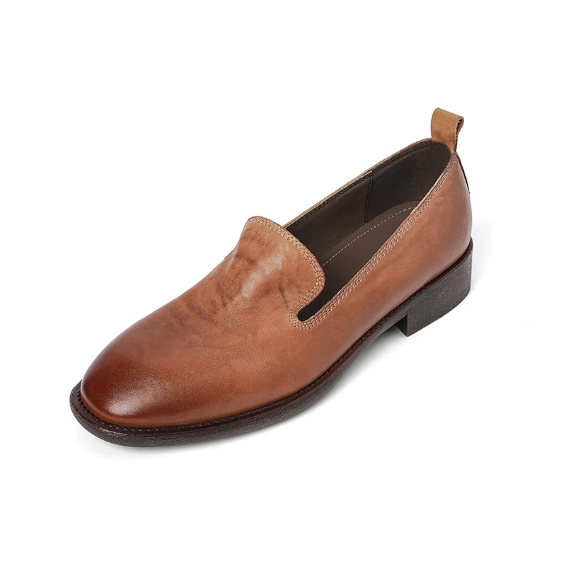 Smallhut novo 2026 tendência primavera genuíno couro de vaca mocassins rua estilo feminino marrom preto sapatos dedo do pé redondo retro baixo bloco s