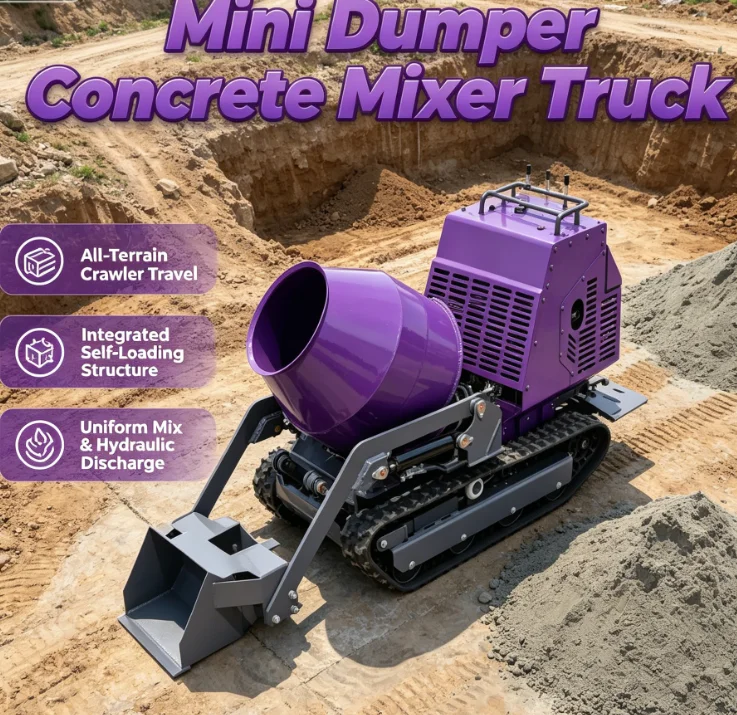 Customized Mini Self-Loading Concrete Mixer Crawler Tracked Dumper Pump Motor Gearbox High Efficiency Core Components S