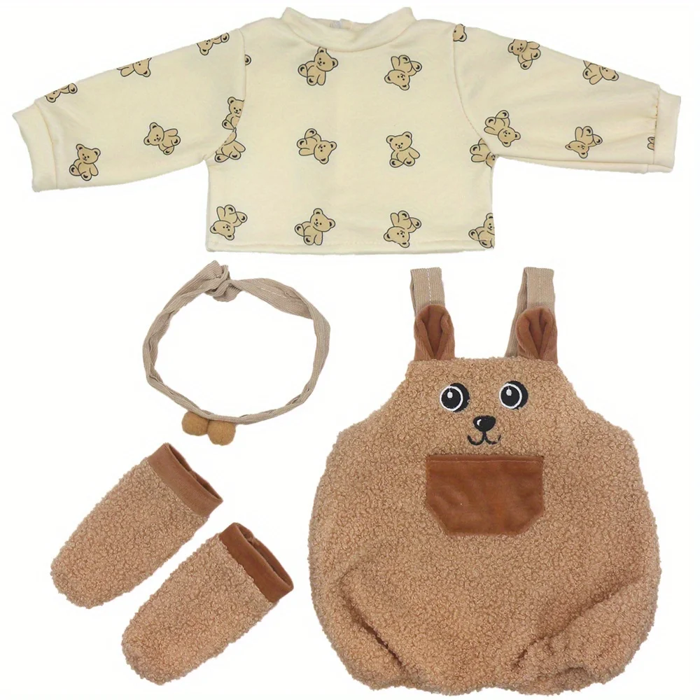 1 set of brown bear suspender pants suit doll clothes for 22-inch (55CM) NPK silicone dolls. Suitable for NPK silicone dolls
