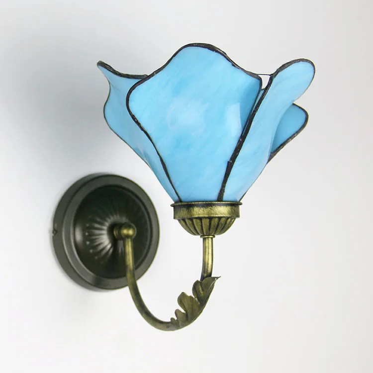 

Handcrafted Stained Glass Lampshade Wall Lamp European Flower Shape Wall Lamps Wall Lights