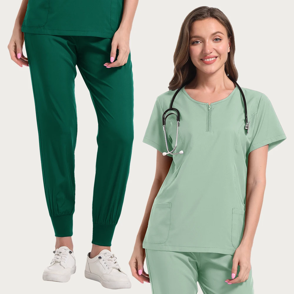 Medical Scrub Set Soft Elastic Fabric Clinic Workwear Operating Room Top Pants Surgical Clothes Hospital Uniform