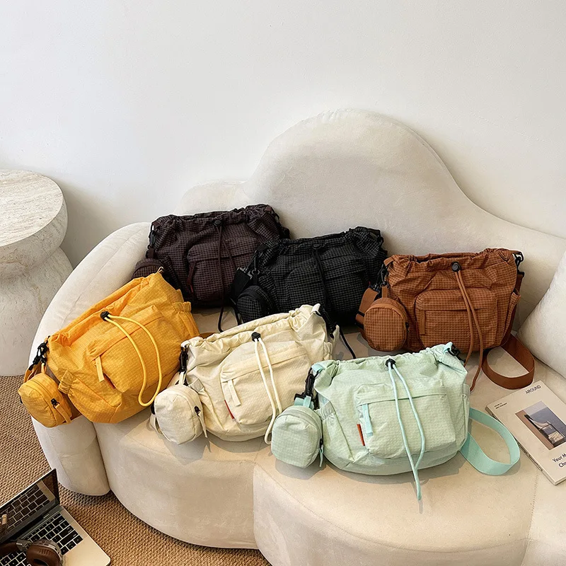 

New Arrival Solid Color Parent-child Kids Shoulder Bag Korean Minimalist Drawstring Crossbody Purse Multi Pockets Small Sling Ba