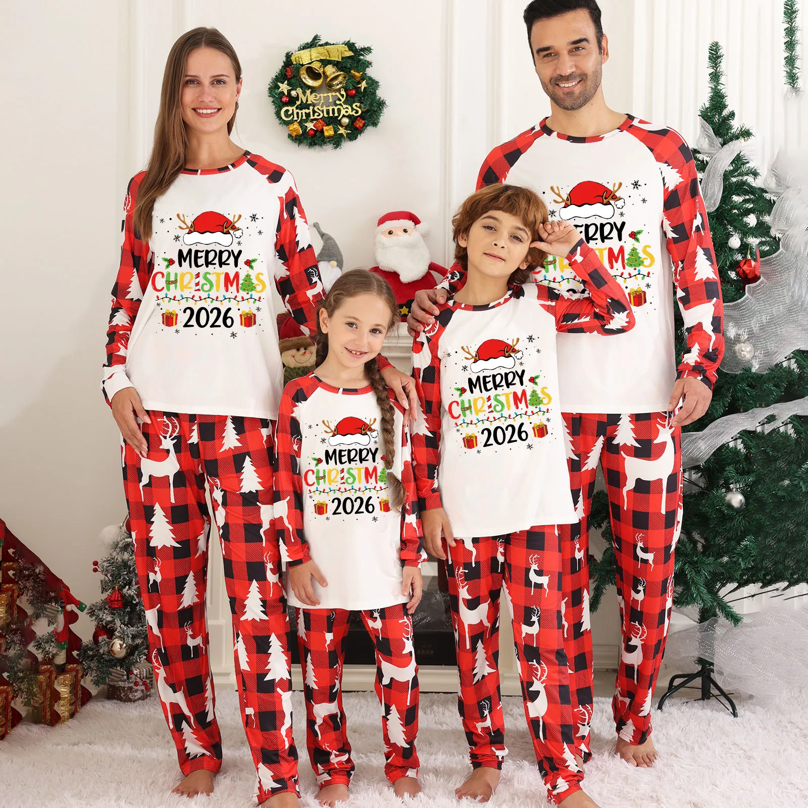 Merry Christmas Set Family Pajamas Mother Father Kid Dog Matching Outfits Clothes Cartoon Print Nightwear Xmas Home Look