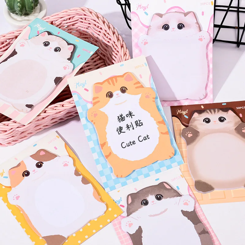 30 sheets Cat Sticky Notes for Students High-looking Memo Notes Sticky Tearable Note Pad Notepad Prizes Cute Stationary Supplies