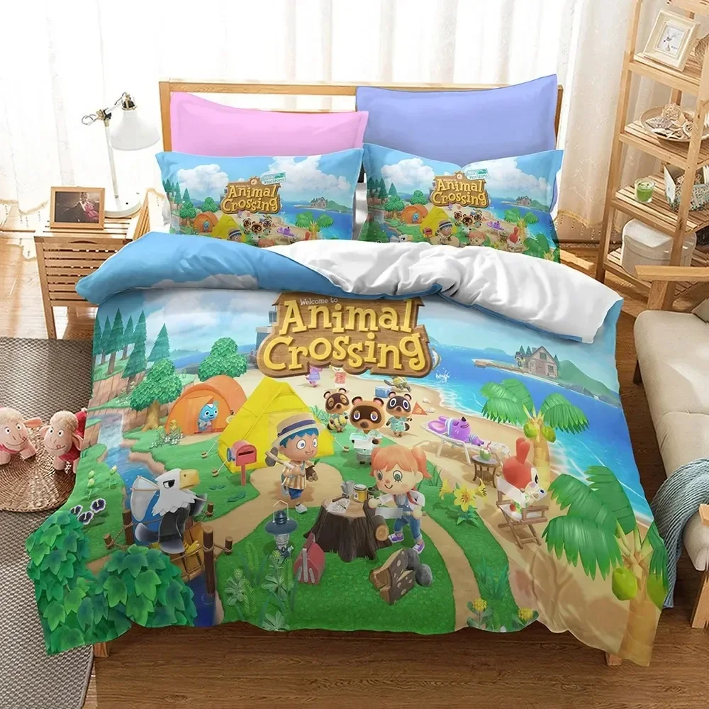 Cartoon Animal Crossing Bedding Set Boys Girls Twin Queen Size Duvet Cover Pillowcase Bed Kids Adult Fashion Home Textileextile