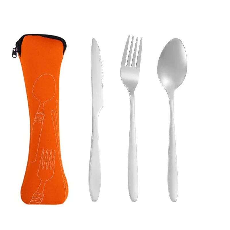 

3Pcs Stainless Steel Steak Knif Fork And Spoon Creative Cloth Bag Portable Cutlery Set Three-Piece Set