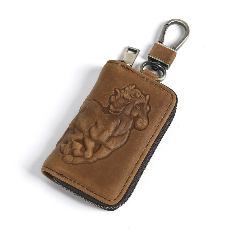 LD-Fashionable Retro Zodiac Horse Key Cover Leather Car Key Pack Personalized Key Pack Genuine Leather Gift