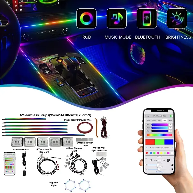 Car Ambient Light Kit 18 in 1/10 in 1/6 in 1 Interior Led Car Lights Symphony Led Strip Light RGB for 98% Car