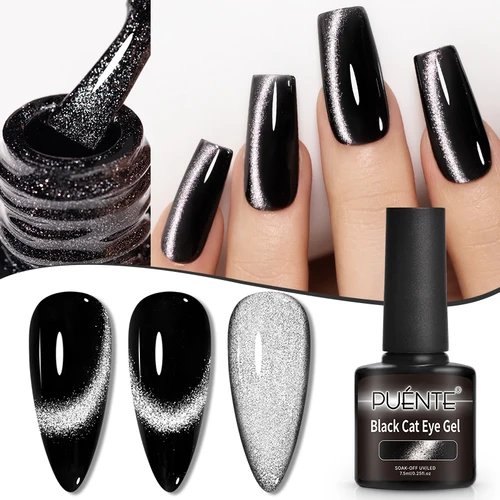 Imagen 2 del producto Esmalte de uñas en Gel con purpurina magnética, ojo de gato negro, brillo negro ultrabrillante, de larga duración, barniz UV para manicura, 7,5 ML