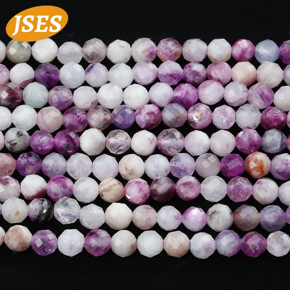 Natural Stone Purple Lepidolite Faceted Loose Beads for Jewelry Making Bracelet Necklace Spacer Beads DIY Accessories 15 Inches