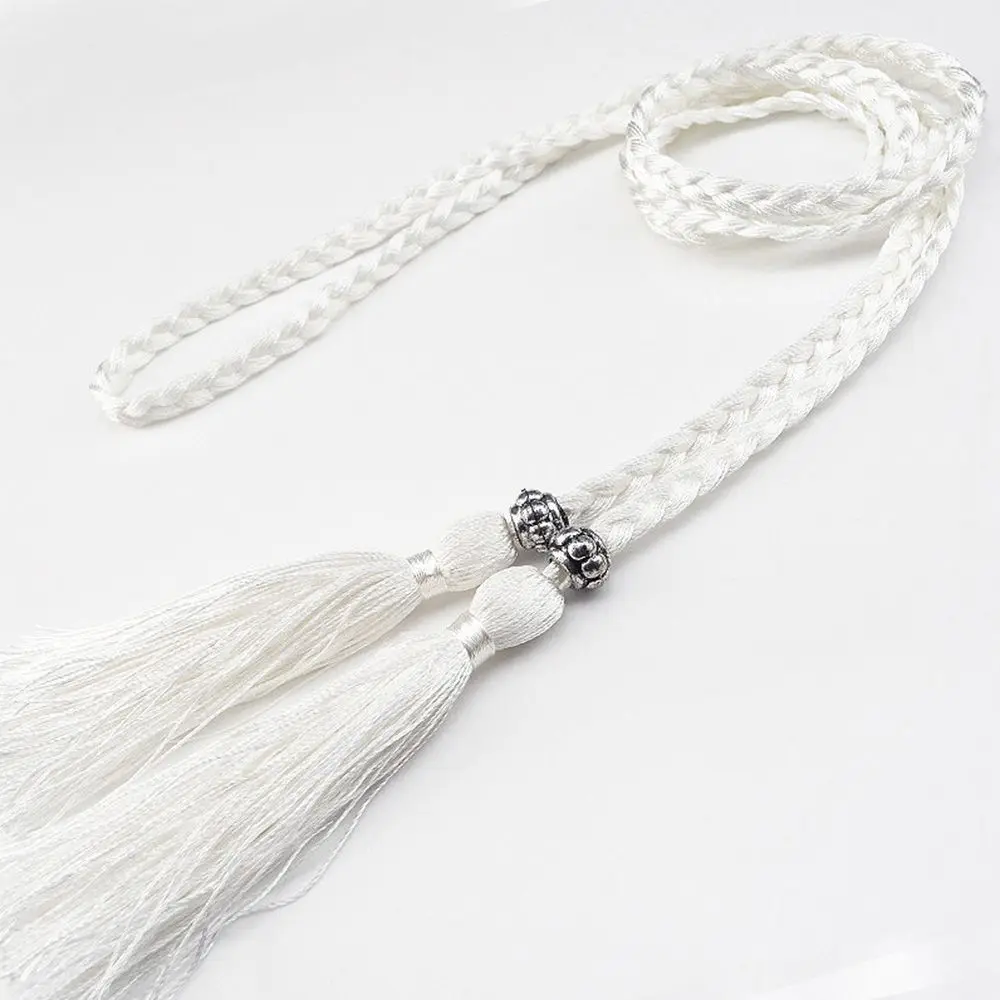 Women Thin Waistband Dress Woven Rope Bow Tassles Belts Waist Rope Braided Belts Waist Chain