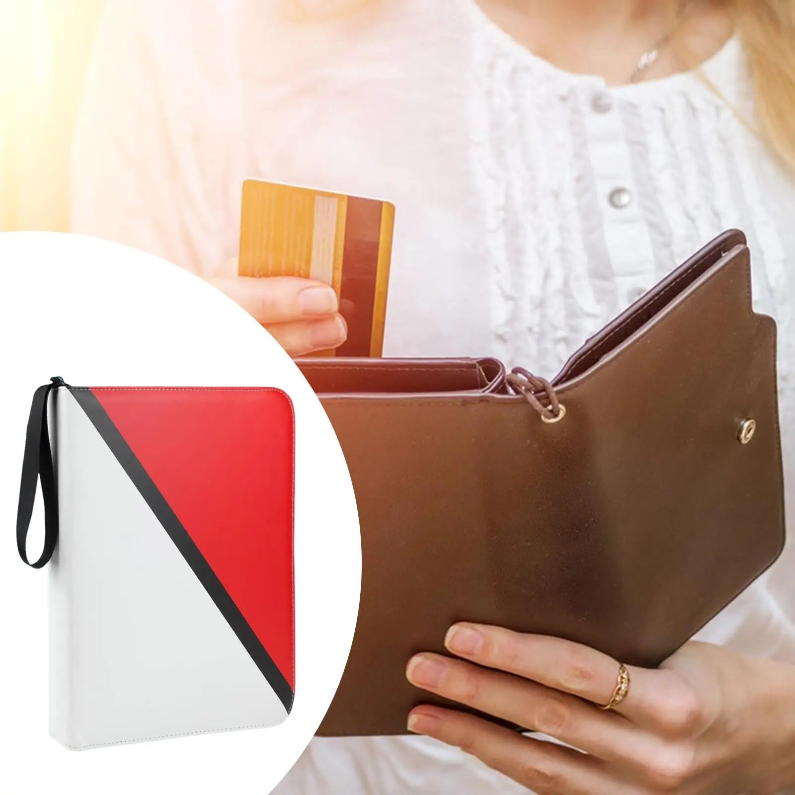 

Collectible Trading Card Albums, Cards Case Holder Zipper Album with 50 Removable Sleeves Binder for Travel TCG Anime