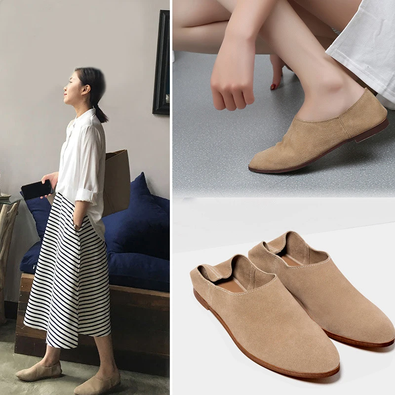 JOZHAMTA Size 35-40 Women Casual Flats Shoes Suede Real Leather Low Heels Summer Loafers Shoes 2025 Slouchy Daily Office Dress