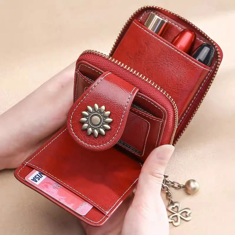 Mini Makeup Bag Portable Lipstick Cosmetic Bag High Quality Genuine Leather Lipstick Packet Lipsticks Storage Pouch With Mirror