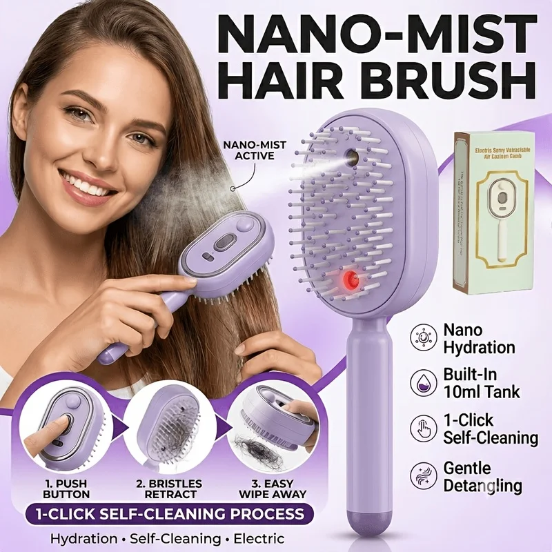 Massage Comb, Electric Soft-Cushioned Round-Tooth Scalp Massage Comb, Self-Cleaning Massage Comb, One-Button Retractable Comb
