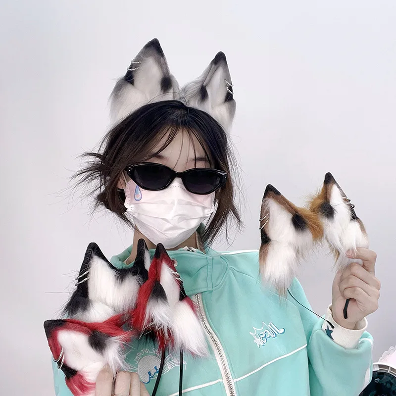 

2Pcs/set Fox Ears Headwear Furry Animal Wolf Tail Jackal Ears Headband Cat Tail Anime Cosplay Halloween Costume Accessories