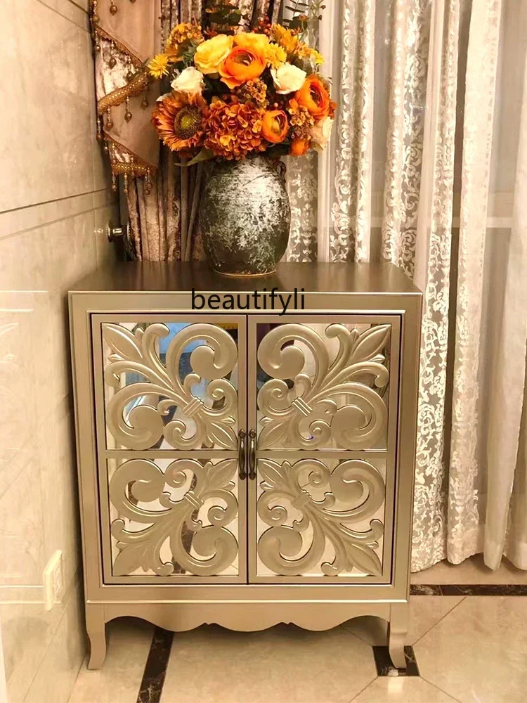 

K185 Classical Entrance Cabinet Solid Wood American Carved Dining Side Home Locker Entrance Foyer Living Room Curio Cabinet