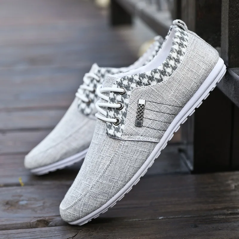 Brand Casual Shoes for Men Lace-up Linen Cloth Breathable Mens Canvas Shoes Moccasins Flats Driving Footwear Zapatos De Hombre