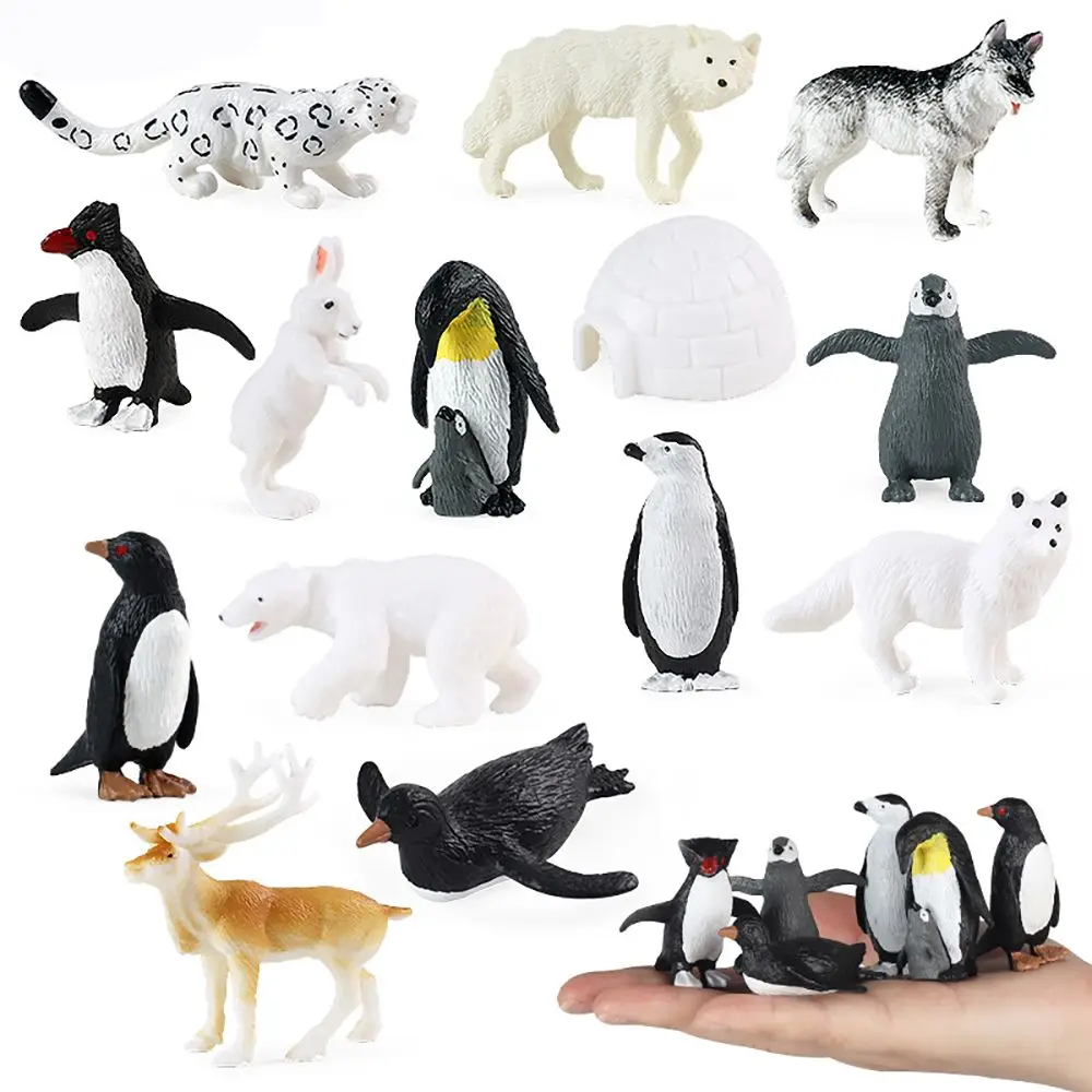 โมเดลสัตว์อาร์กติกขนาดเล็กสำหรับการเรียนรู้วิทยาศาสตร์ในวัยเริ่มต้น รูปปั้นกวางเรนเดียร์ หมาป่า เพนกวิน หมีขั้วโลก สุนัขจิ้งจอก กระต่าย