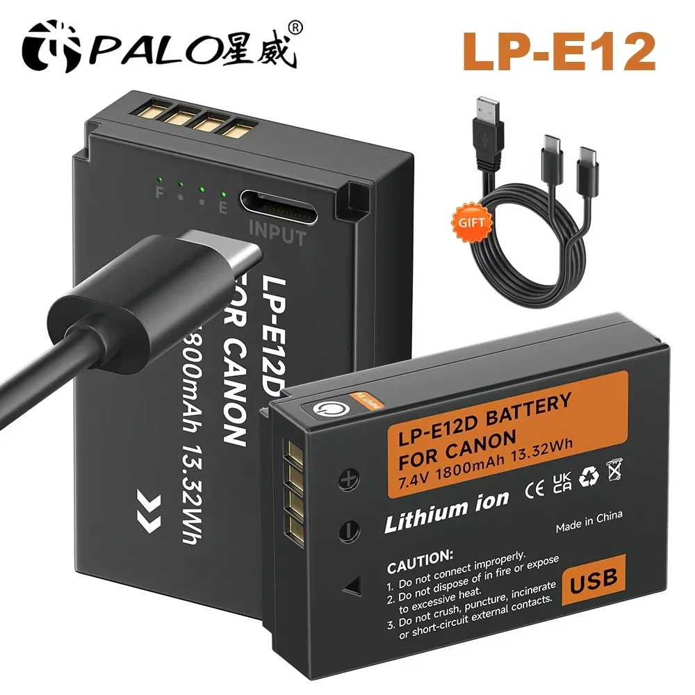 LP-E12 LPE12 LP E12 Camera Battery with Type-C Input Port for Canon Rebel SL1 100D Kiss X7 EOS-M EOS M M2 EOS M10 M50 M100 M200