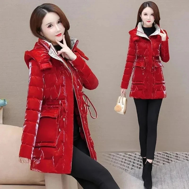 New Down Cotton Coat Women 2023 Korean Cotton Coat For Women Winter Thick Warm Long Thick Colorful Outwear Hooded Coat Lace-Up