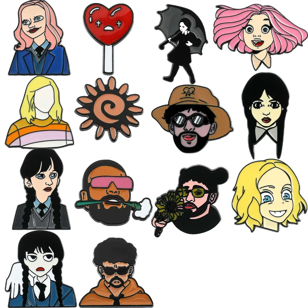 

14 Pcs Individuality Cartoon Brooch Weird Character Creativity Enamel Pin Backpack Clothing Jewelry Metal Badge Accessories Gift