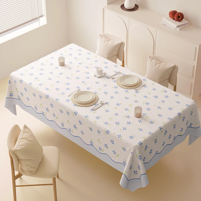 Korean Floral Printed Waterproof Tablecloth Ins Style Pvc Rectangular Coffee Table Mat Oil-Proof Insulation Furniture Protector