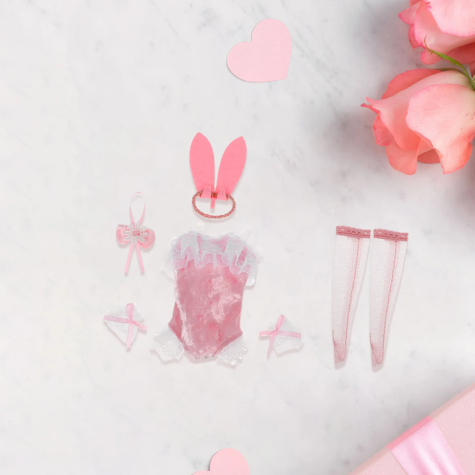 

1Set Bunny Clothes Skirt Sleeve Headwear Lace Sock Necklace Cute Outfit Costume Dress Up for Girls Small Party Playtime