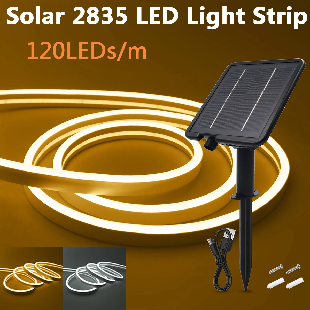 Solar Control 2835 Neon Light Strip 12MM PCB IP68 Waterproof Warm Natural White 120LEDs/m 24V Flexible High Density Linear Light