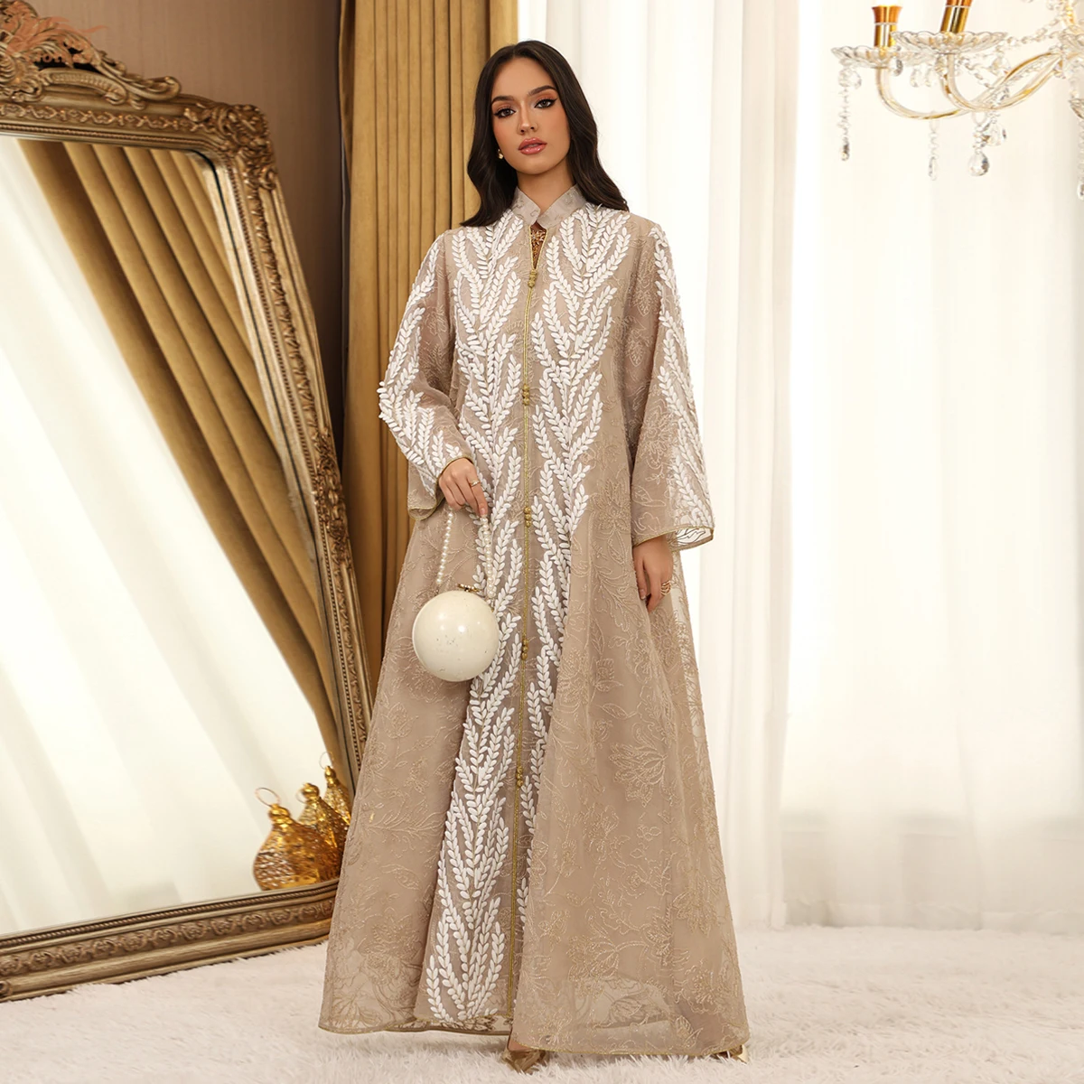 المرأة المسلمة دبي عباية فاخرة شبكة التطريز فستان طويل قفطان متواضع رداء فام فساتين السهرة الأفريقية الملابس الإسلامية #2