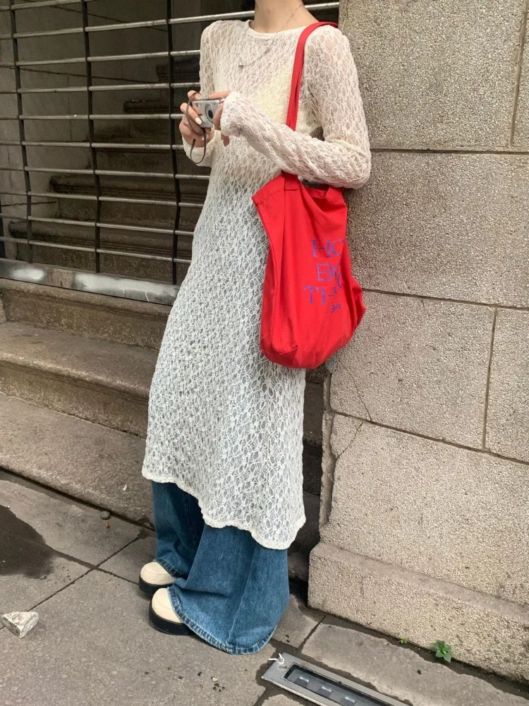 فستان كوري من الدانتيل الثقيل للنساء لخريف وشتاء شفاف من خلال فساتين نسائية بيضاء على الطراز القوطي العتيق فيستدوس دي موجر