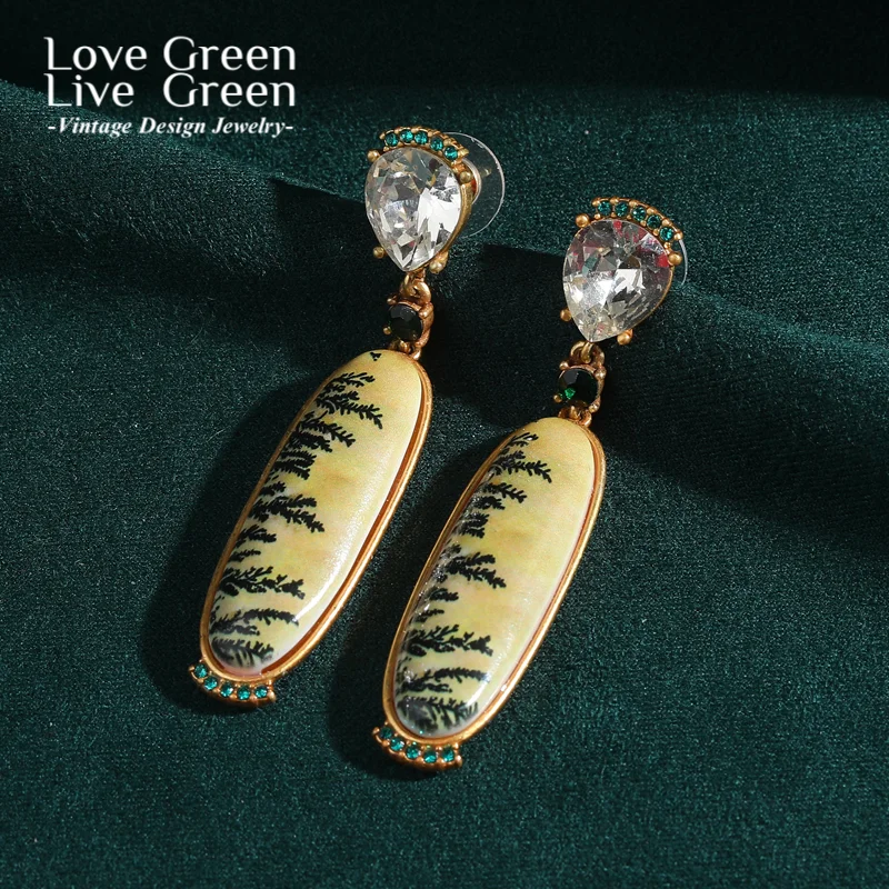 

Винтажные длинные серьги с каплями воды и кристаллами для женщин, натуральный камень, подвеска цвета античного золота, элегантные роскошные дизайнерские украшения 2025