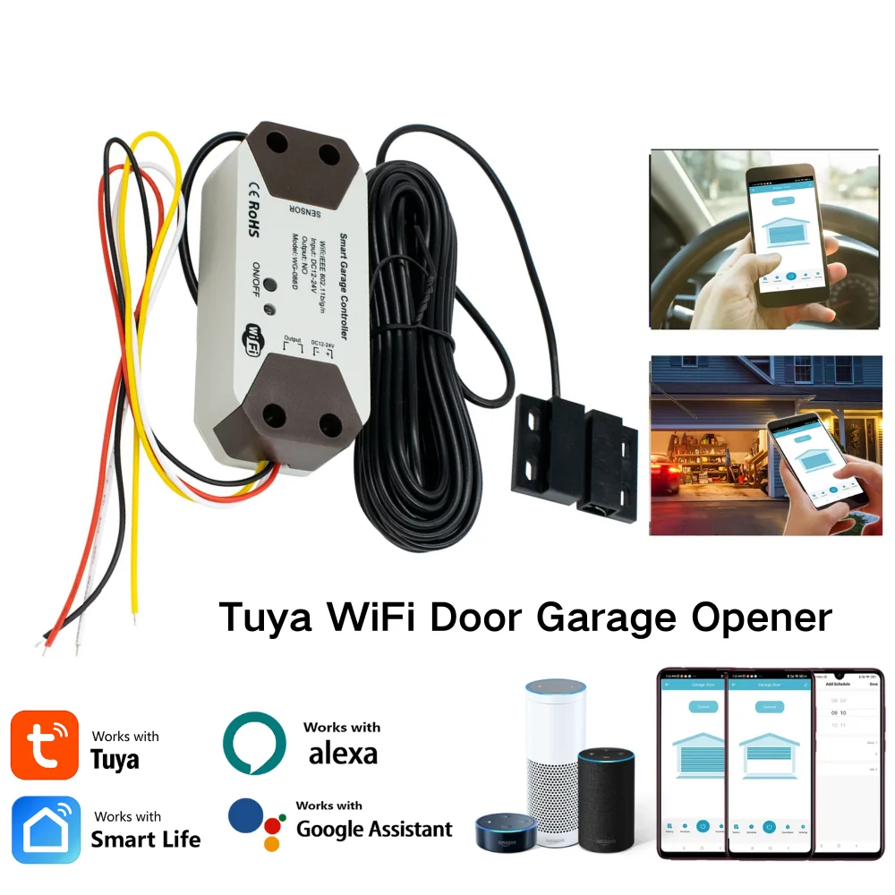 

Tuya WiFi Garage Door Opener Switch Controller12V-24V,5V 2A For Alexa Google Home home Voice SmartLife/Tuya APP Remote Control