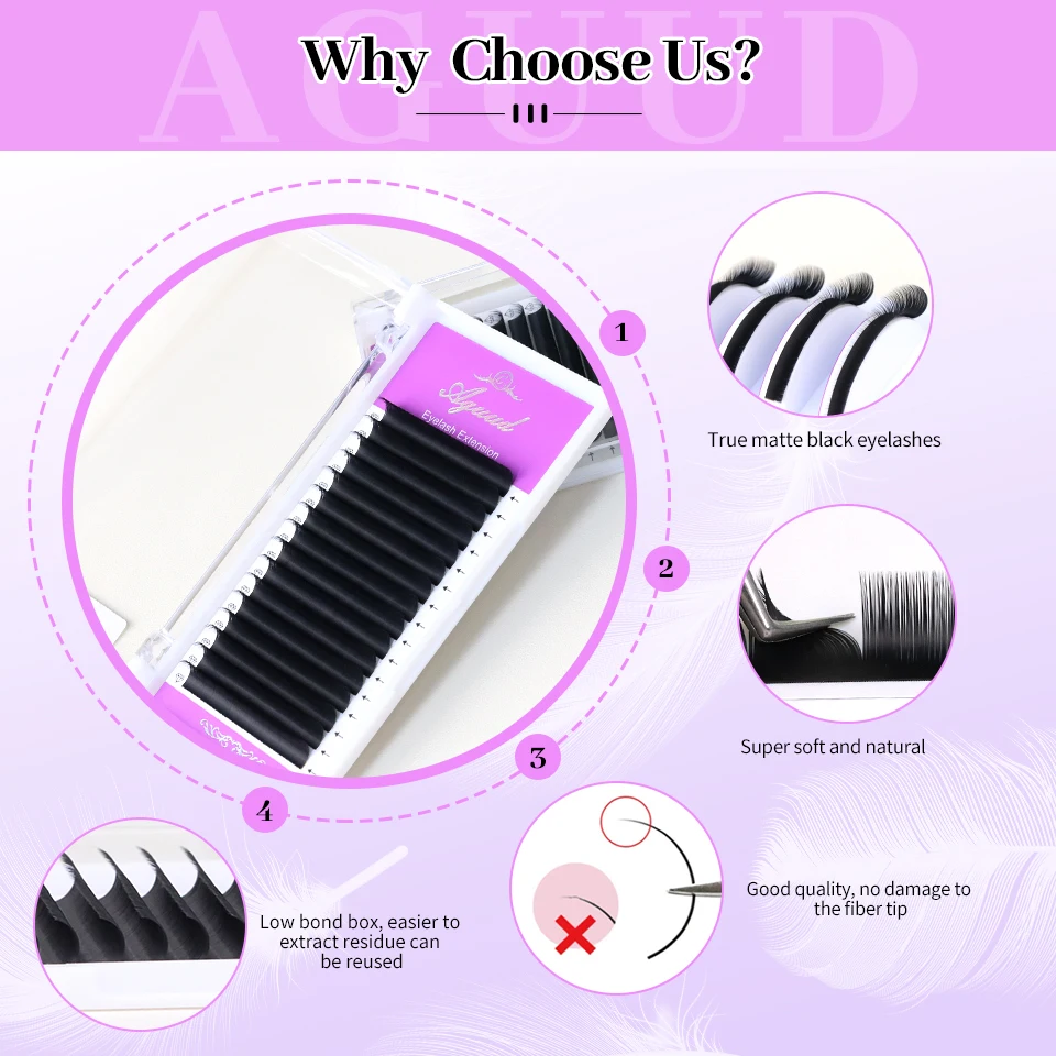AGUUD 속눈썹 연장 16줄 클래식 개별 인조 밍크 볼륨 속눈썹 C CC D DD 컬 매트 블랙 프리미엄 캐시미어 용품