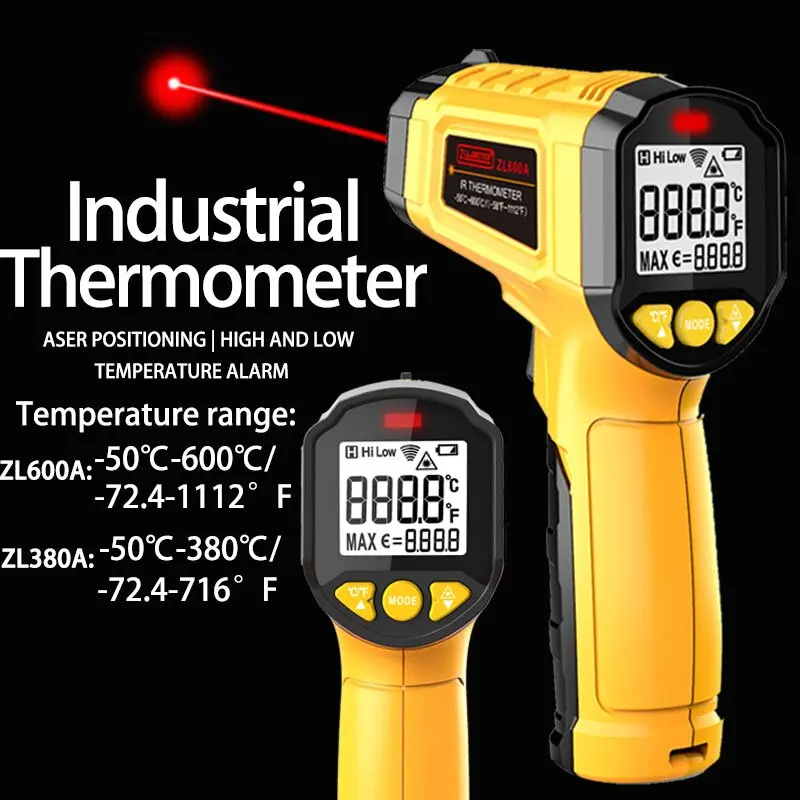 Adjustable emissivity Infrared Thermometer Professional 12:1 Digital Temperature Meter Non-contact Laser Thermometers Pyrometer