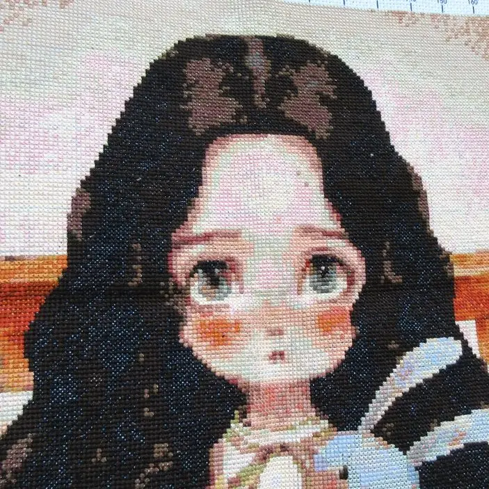 Selling small and fresh cartoon big eyed girl handmade cross stitch finished products, new living room, bedroom, dining room,