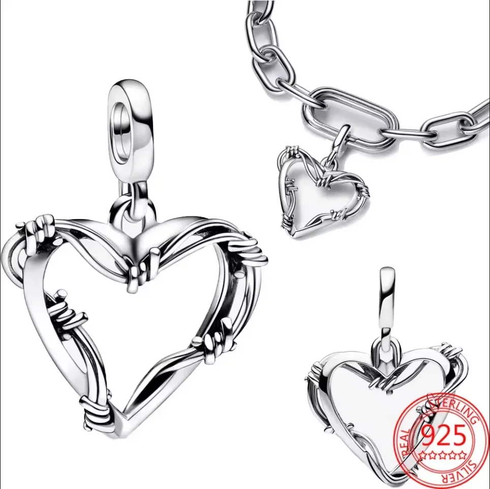 2024 Collection of Valentine\'s Day Gift Brand ME Wire Heart Medallion Dangle Charm Fit Women\'s Original Bracelets and Ne