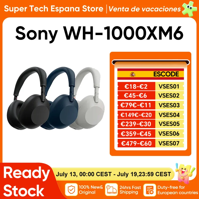 Nowe bezprzewodowe słuchawki z redukcją szumów Sony WH-1000XM6, dźwięk wysokiej rozdzielczości, dwurdzeniowy ultra flagowy pałąk na głowę, do 30 godzin pracy.