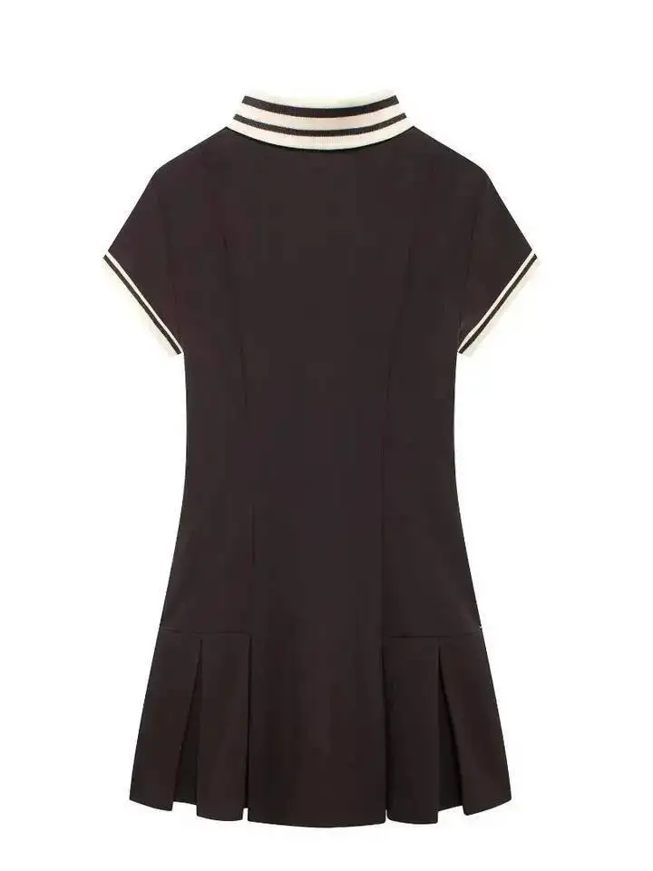 فستان نسائي قصير مرقع بأكمام قصيرة وطيات واسعة فستان نسائي أنيق غير رسمي فستان قصير أساسي Mujer Vestidos تي شيرت K1D5