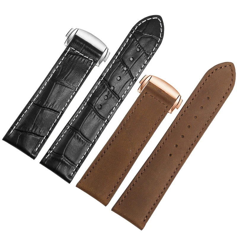 YOPO 20 22 23mm genuine leather strap black brown frosted leather watch strap folding buckle suitable for jazz series