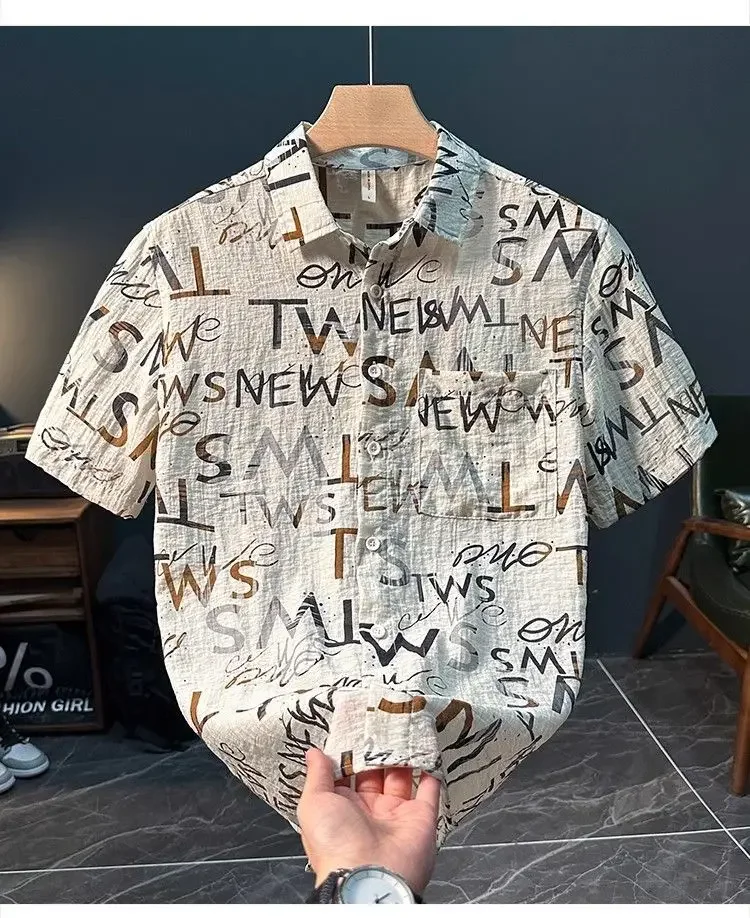 LIBIELIY LIBIELIY ضوء الاتجاه الفاخر الساخن مختوم الرجال عادية قصيرة الأكمام قميص المحطة الأوروبية الصيف الخفيفة ومتعددة الاستخدامات Co #2